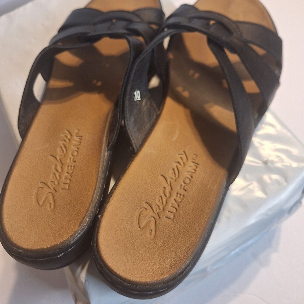 Sketchers Passenger Luxe Foam Black Leather Women's Sandals.  Size 10 - Picture 7 of 12
